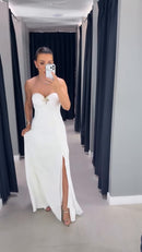 Vestido tomara que caia longo com aplicação