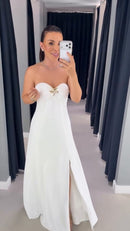 Vestido tomara que caia longo com aplicação