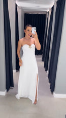 Vestido tomara que caia longo com aplicação