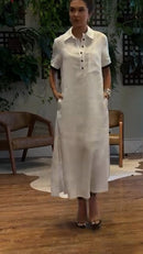 Vestido 100% linho gola polo