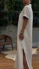 Vestido 100% linho gola polo