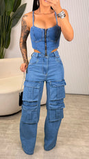 Conjunto Jeans Cropped e Calça Cargo - Virginia