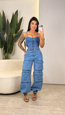 Conjunto Jeans Cropped e Calça Cargo - Virginia
