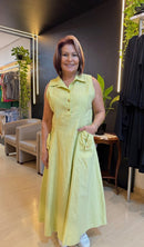 Vestido 100% Linho Verde Lima