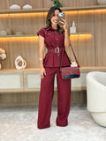 Conjunto alfaiataria detalhe pesponto com cinto