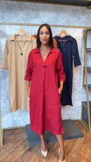Vestido 100% Linho natural com bolso