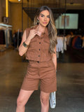 Conjunto Feminino Colete e Bermuda Brim