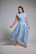 Vestido Feminino Midi Regata com Cinto Faixa Classico