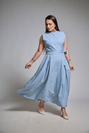 Vestido Feminino Midi Regata com Cinto Faixa Classico