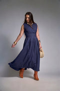 Vestido Feminino Midi Regata com Cinto Faixa Classico