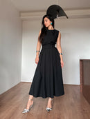 Vestido Feminino Midi Regata com Cinto Faixa Classico