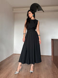 Vestido Feminino Midi Regata com Cinto Faixa Classico